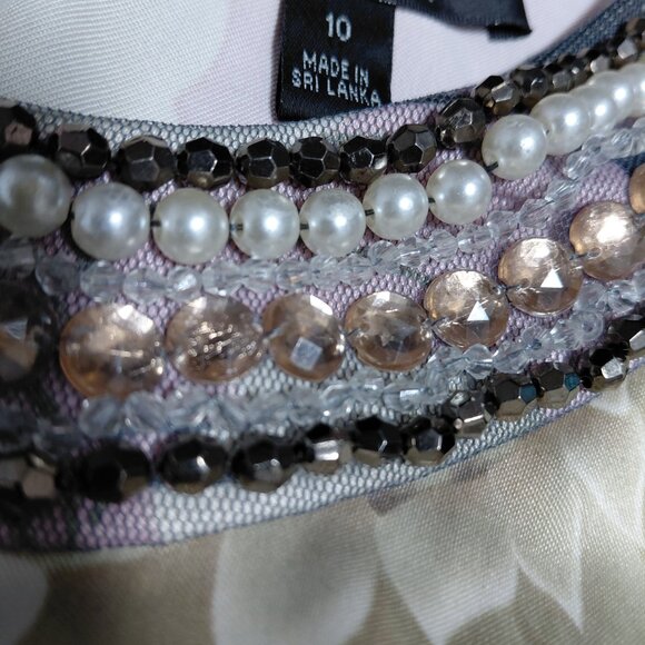 A-line Short Sundress-Large White Roses-Pink Silver Beaded High Halter Neckline - Picture 7 of 8